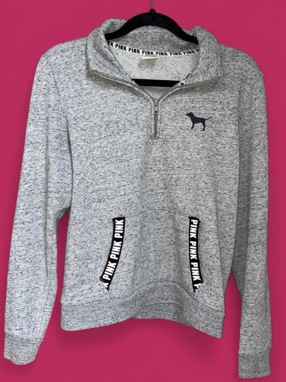 PINK Victoria's Secret Heather Gray Half-Zip Pullover with Dog Logo
